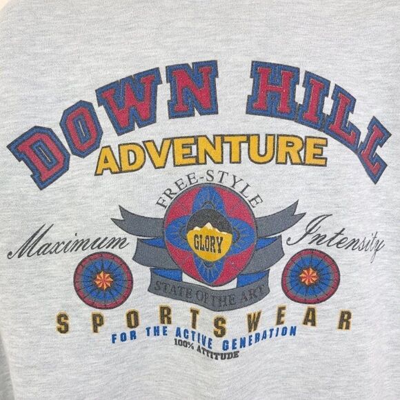 Bugle Boy Down Hill Adventure Sweatshirt Vintage 90s Ski Resort Mens Size Large - Picture 2 of 5